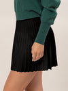 High Waist Knit Pleated Flare Mini Skirt in Black