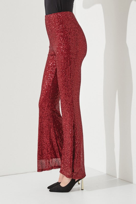 High-waist Sequin Flare Pants
