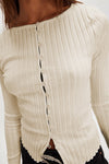 Button Up Round Neck L/S Top