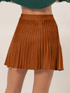 High Waist Knit Pleated Flare Mini Skirt in Chocolate