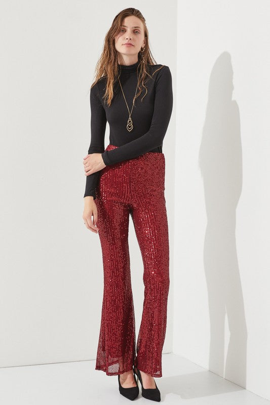 High-waist Sequin Flare Pants
