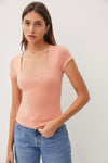 Dusty Peach Square Neck Short Sleeve Top