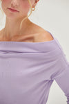 Off The Shoulder Ribbed Knit Top in Taro