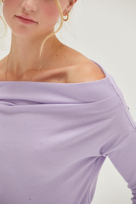 Off The Shoulder Ribbed Knit Top in Taro