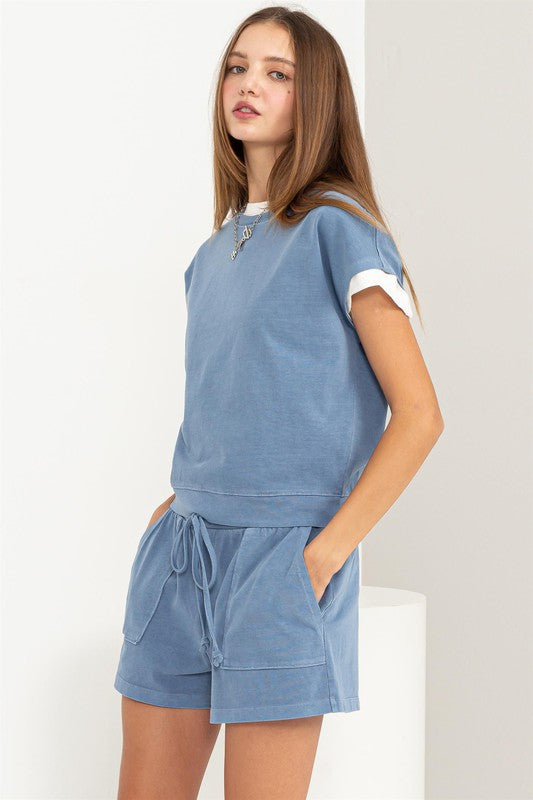 Preppy Matching Top and Shorts Set