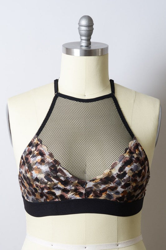 Mesh Print High Neck Bralette