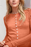 Button Up Round Neck L/S Top