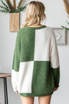 Color Block Round Neck L/S Ribbed Sweater