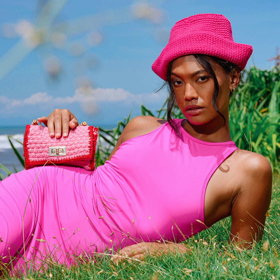 Airmal Mini Crochet Handbag In Pink & Red