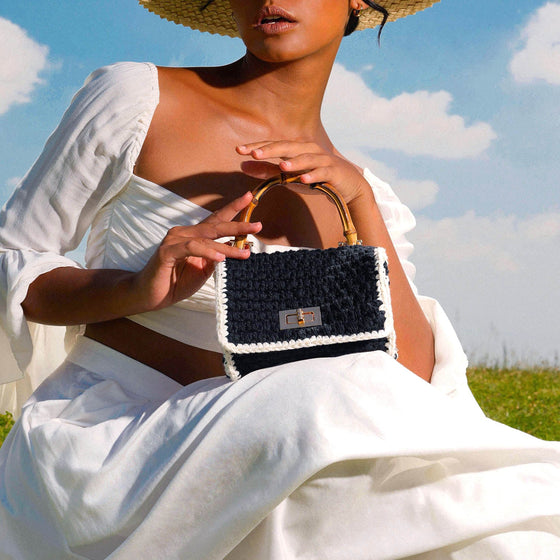 Airmal Mini Crochet Handbag in Black & White