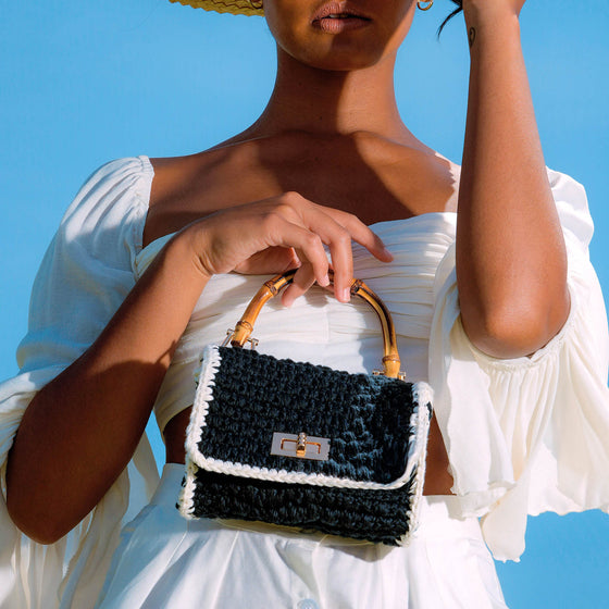 Airmal Mini Crochet Handbag in Black & White