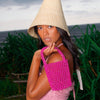Antonia Crystal Beads Bucket Bag In Hot Pink