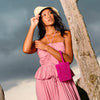 Antonia Crystal Beads Bucket Bag In Hot Pink