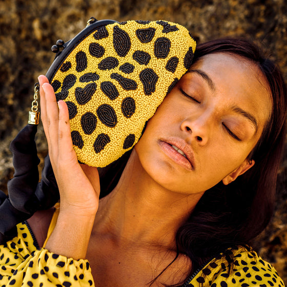 Arnoldi Venom Hand-beaded Clutch Bag In Black & Yellow