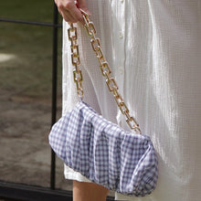  Awan Ruffle Bag in Navy Blue Gingham