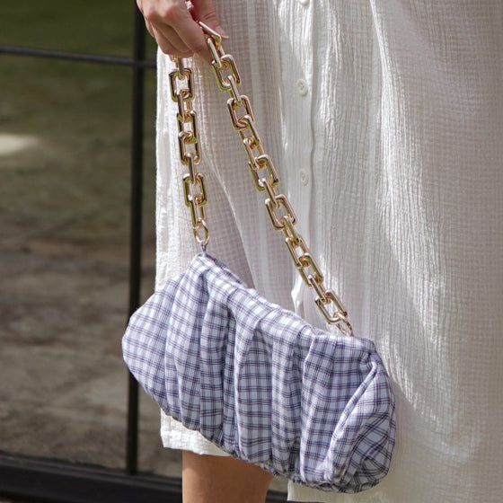 Awan Ruffle Bag in Navy Blue Gingham