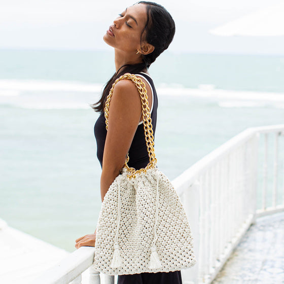 Colette Macrame Beach Bag In Off-White