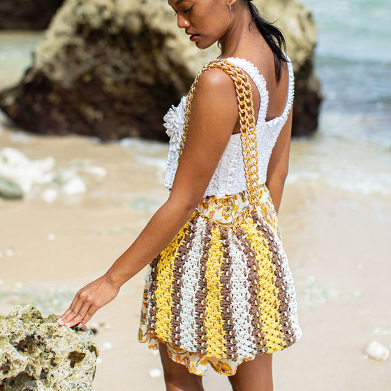 Colette Macrame Beach Bag In Yellow & Brown