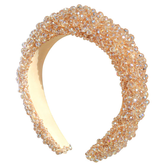 Crown Glass Crystal Beads Headband In Champagne Beige