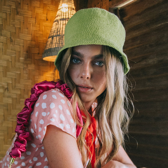 Florette Crochet Bucket Hat In Lime Green