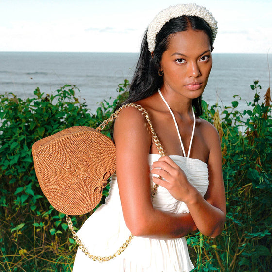 Cinta Atta Rattan Shoulder Bag In Natural Brown