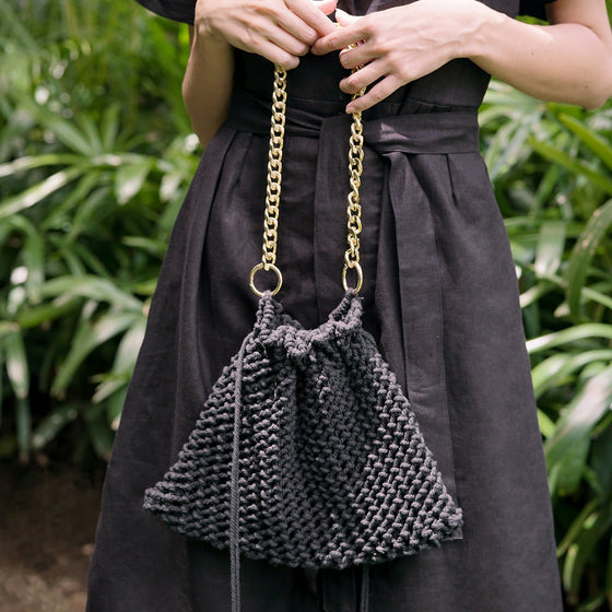 Lyon Macrame Tote Bag In Black