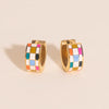 Bright Checkered Super Chunky Huggie Hoop Earrings