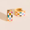 Bright Checkered Super Chunky Huggie Hoop Earrings