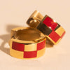 Checkered Rounded Super Chunky Huggie Hoop Earrings