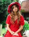 Shilo Checkered Crochet Hat In Red & Pink