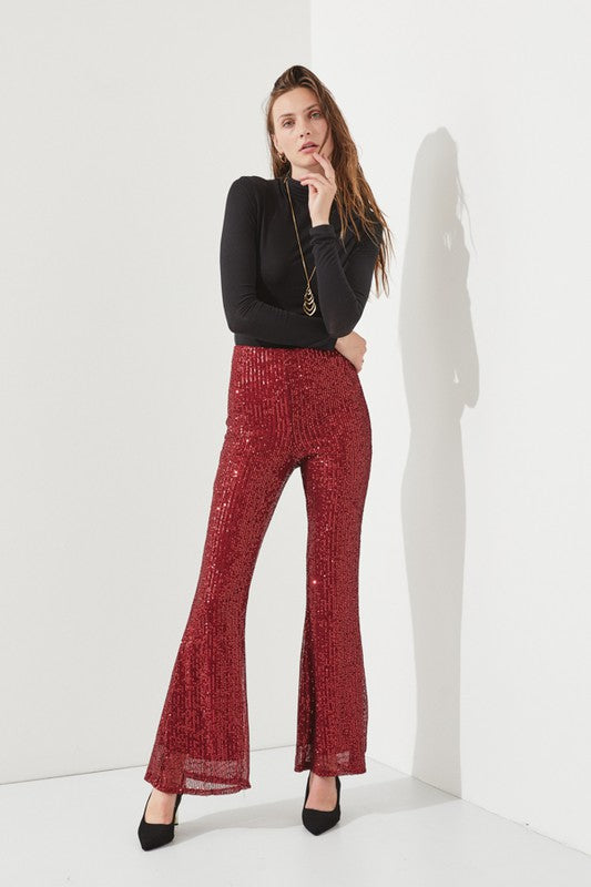 High-waist Sequin Flare Pants