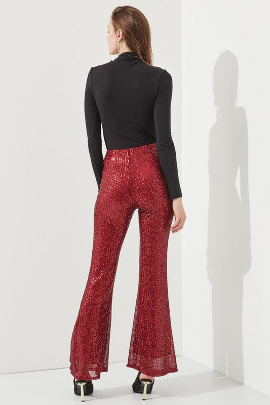 High-waist Sequin Flare Pants
