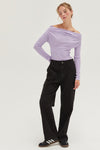 Off The Shoulder Ribbed Knit Top in Taro