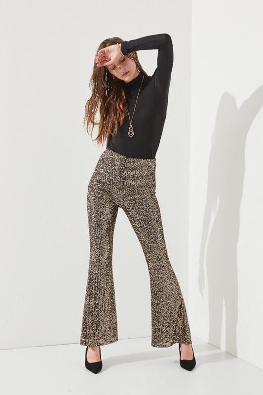 High-waist Sequin Flare Pants