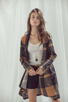  Plaid Print Open Cardigan