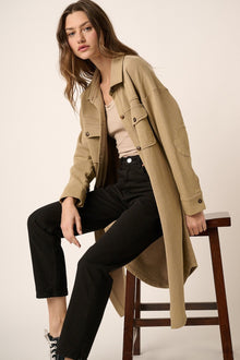  French Terry Longline Shacket in Taupe