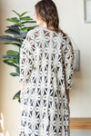 Geometric Open Front Three-Quarter Sleeve Cardigan