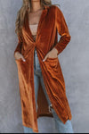 Longline Velvet Cardigan with Pockets