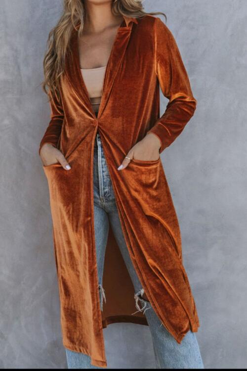 Longline Velvet Cardigan with Pockets
