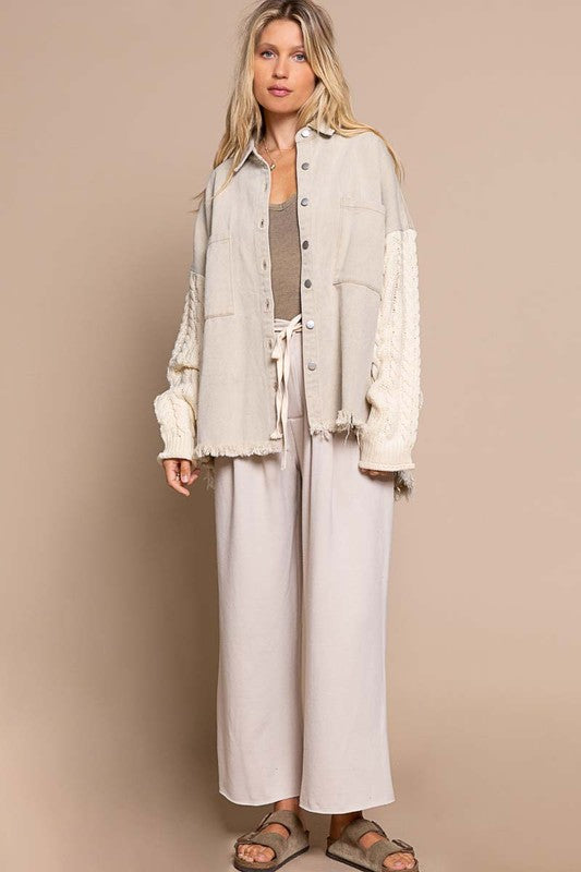 Cotton Twill Relaxed Sweater Sleeve Jacket