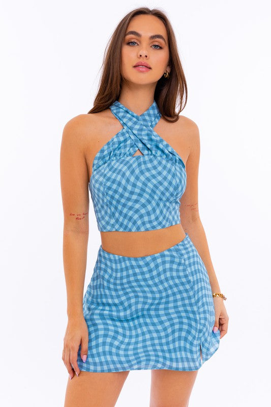 Teal Checkered Halter Top