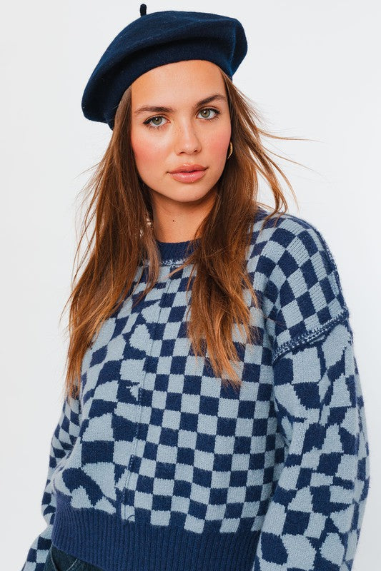Navy Checkered Sweater