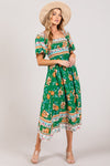 Lucky Smocked Short Sleeve Midi Dress