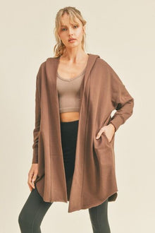  Open Front Longline Hooded Cardigan
