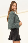 Cropped Faux Fur Jacket in Sea Green