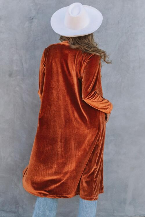 Longline Velvet Cardigan with Pockets
