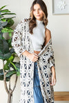 Geometric Open Front Three-Quarter Sleeve Cardigan