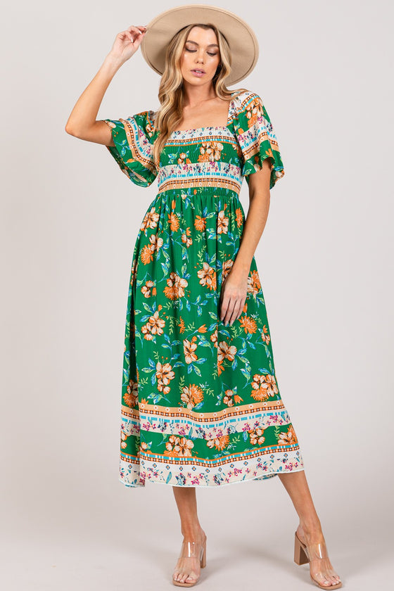 Lucky Smocked Short Sleeve Midi Dress
