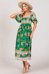 Lucky Smocked Short Sleeve Midi Dress
